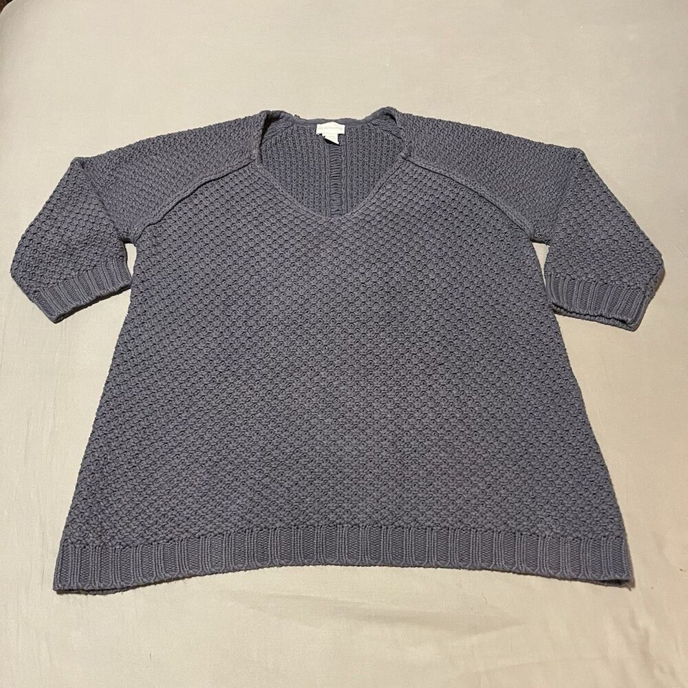 Soft Surroundings Sweater Womens Cable Knit Oversized Long Sleeve V-Neck Blue 1X